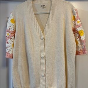 BiBi Cream Cardigan with Pink and Yellow Floral Sleeves